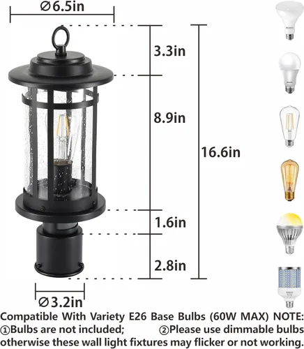 Vista 6 de 16Inch Outdoor Post Light Fixture Motion Sensor Dusk to Dawn Column Lamp