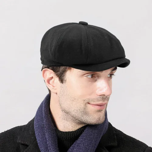 Vista 2 de Xinveen Gorra de 8 paneles para hombre, gorra de tweed vintage con diseño de espiga
