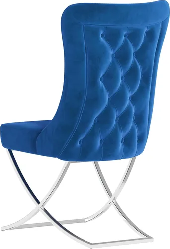 Vista 5 de Ottomanson Royal - Juego de 2 sillas de comedor tapizadas de microfibra copetuda, montadas, patas de metal plateado, marco de madera de haya