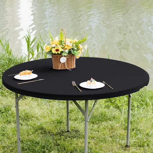Vista 14 de Mantel de mesa rectangular de 4 pies con ajuste elástico, mantel de elastano elástico de 4 pies para mesas de comedor, para interiores y exteriores