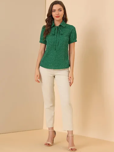Vista 3 de Allegra K Blusas retro de punto para mujer, blusa de gasa con cuello Peter Pan