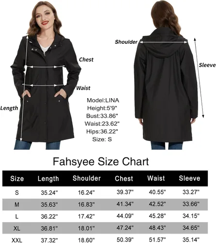 Vista 7 de Fahsyee Chubasquero para mujer, chaqueta impermeable con capucha, rompevientos para exteriores, larga actividad