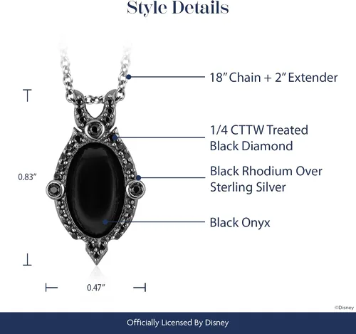 Vista 5 de Jewelili Encantado Disney Fine Jewelry - Colgante de plata de ley sobre plata de ley con diamante de 14 quilates y ónix maléfica, Metal, diamante