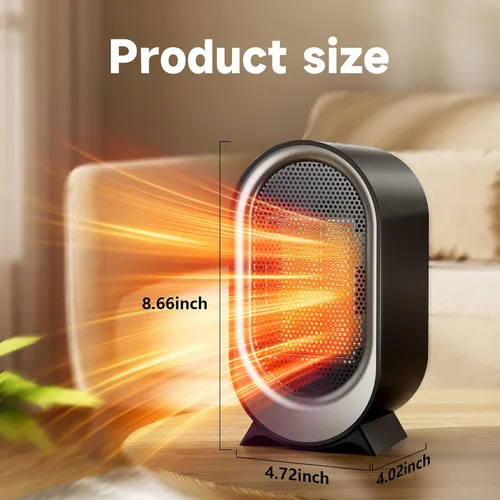 Vista 6 de Calentador de espacio pequeño para uso en interiores, calentador eléctrico portátil de cerámica PTC de 850 W con termostato, calefacción rápida 2S