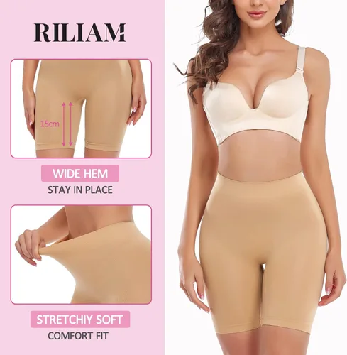 Vista 4 de RILIAM Pantalones cortos para mujer para debajo de los vestidos, sin costuras, pantalones cortos antirozaduras, pantalones cortos para adelgazar