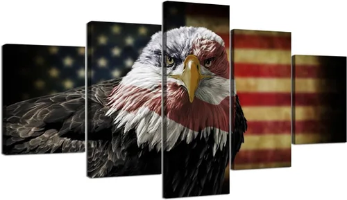 Vista 10 de Cuadros decorativos para pared de sala de estar, impresión en lienzo, retro, vintage, bandera estadounidense estadounidense y pintura moderna