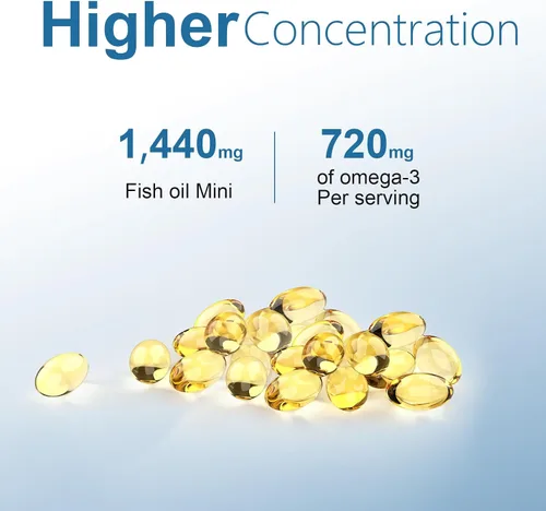 Vista 4 de Aceite de Pescado Omega 3 - Ácidos grasos - Suplemento en cápsulas blandas pequeñas - 180 unidades de 1440 mg para apoyar la salud del corazón