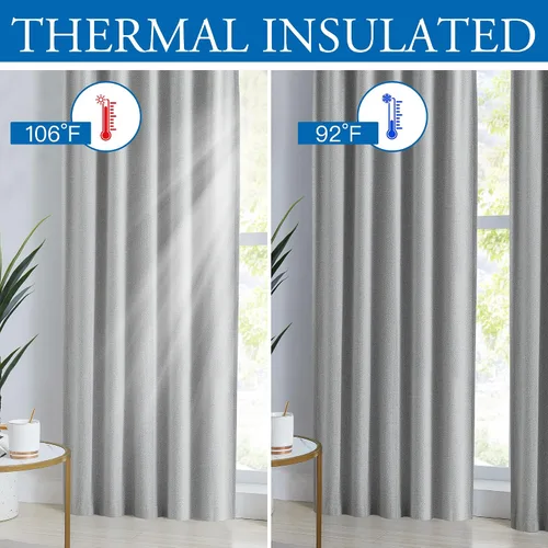 Vista 9 de Beauoop Cortinas de lino 100% opacas de 63 pulgadas de largo, 2 paneles para dormitorio, sala de estar, gris con parte trasera blanca