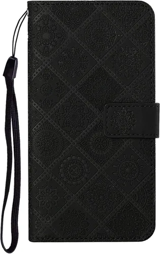 Vista 2 de Funda compatible con iPhone 11 con tarjetero de cuero con tapa abatible, estampado retro con función atril, funda protectora magnética para iPhone