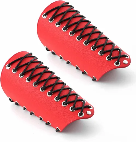 Vista 8 de MILAKOO 2 unids hombre negro cuero ancho guantelete pulsera de sujeción brazo armadura brazalete ajustable