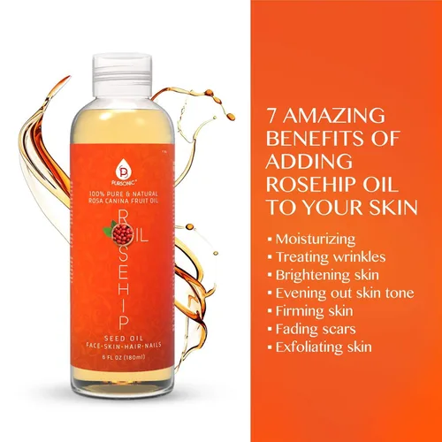 Vista 4 de Pursonic Aceite de rosa mosqueta 100% puro prensado en frío – 6 onzas líquidas de aceite facial hidratante para cara, cabello, piel y uñas