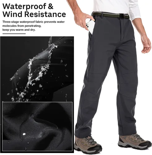 Vista 2 de Jessie Kidden Pantalones de senderismo impermeables para hombre, para exteriores, nieve, esquí, pesca, forro polar, aislados, pantalones de invierno