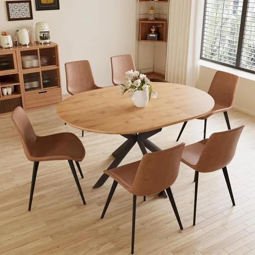 Vista 9 de HIPIHOM Juego de mesa de comedor redonda extensible de 43.2"-59.1", mesa de cocina para 4-6 personas con tablero de MDF engrosado resistente a Mesa