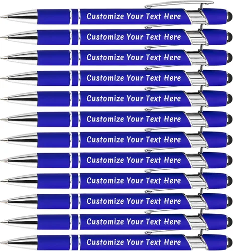 Vista 28 de Aolun Bolígrafo personalizado, bolígrafo grabado personalizado con lápiz capacitivo, 12 unidades, metal suave al tacto, introduce el nombre, Naranja