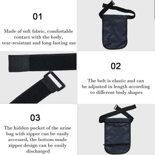 Vista 4 de Soporte para bolsa de catéter con cinturón, soporte para bolsa de drenaje de orina con correa ajustable, material impermeable (50.7 fl oz)