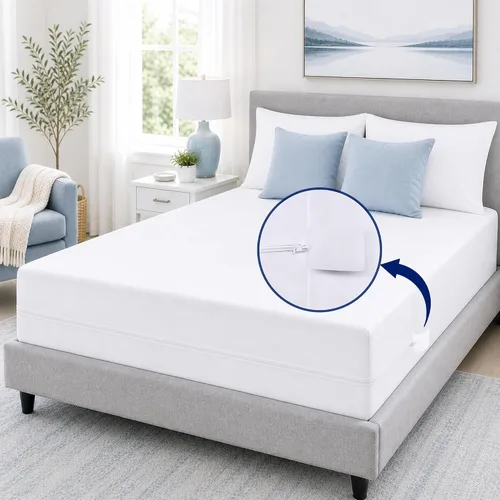 Vista 8 de Greaton, Funda protectora de colchón ultra suave con cremallera, impermeable, transpirable y silenciosa, se adapta a colchones de 6 a 9 pulgadas