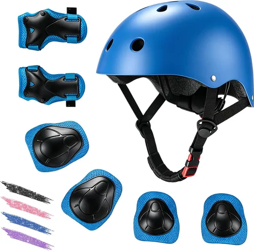 Vista 9 de Casco de bicicleta para niños de edades 2-14, casco de seguridad ajustable para niños pequeños con juego de equipo de protección, cascos para Negro