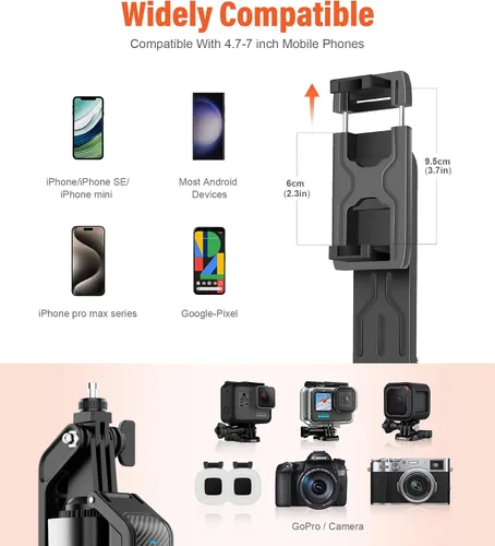 Vista 7 de Trípode para teléfono Selfie Stick - Soporte para teléfono celular de 71 pulgadas de alto con control remoto inalámbrico desmontable y 2 luces LED