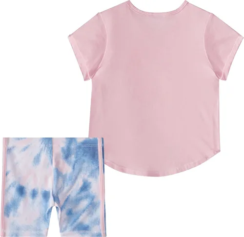 Vista 2 de adidas Conjunto de pantalones cortos de bicicleta estampados de 2 piezas para niñas, Transparente Rosado