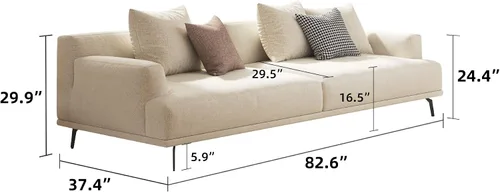 Vista 2 de Sofá modular de 3 plazas, moderno sofá modular de ocio, 82.6 pulgadas Wooden Frame, Metal Legs, Soft Cotton-Linen Fabric, Easy to Install