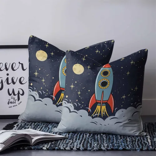 Vista 2 de T&H XHome Fundas de almohada con diseño de cohete para niños, para exploración del espacio exterior, nave espacial, sofá, dormitorio, suave