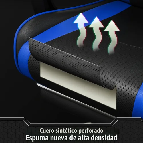 Vista 9 de Yaheetech Silla Gaming con reposapiés Masaje Almohada Lumbar Negro y Azul