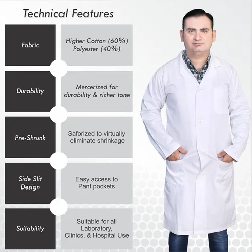 Vista 3 de DR Uniforms - Abrigo de laboratorio unisex (60% algodón, 40% poliéster) sanforizado para evitar que se encoja, (blanco) - 4XL