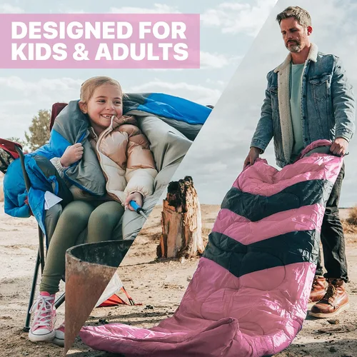 Vista 5 de MalloMe Sacos de dormir para adultos en clima frío y cálido – Saco de dormir para niños, niñas, niños – Accesorios ligeros esenciales de camping