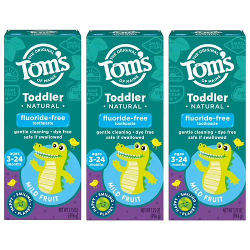 Vista 8 de Pasta de dientes en gel sin fluoruro para niños marca Tom's of Maine, 3 Count For Ages 3-24 Months, Great Training Toothpaste, Gently Cleans, Dye