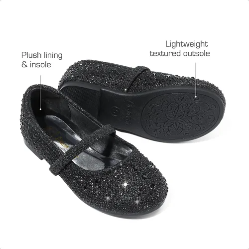 Vista 3 de DREAM PAIRS Mary Jane Zapatos de vestir para niñas pequeñas, zapatos planos de ballet para niña de las flores con diamantes de imitación, zapatos