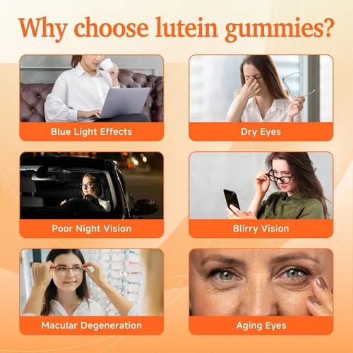 Vista 2 de Gomitas de luteína, suplementos de apoyo para la visión con protección contra la luz azul, 30