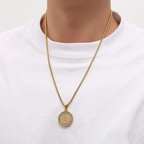 Vista 4 de HZMAN Collar de exorcismo de San Benito de acero inoxidable con circonita dorada y plata católica colgante de cruz para hombres y mujeres regalo