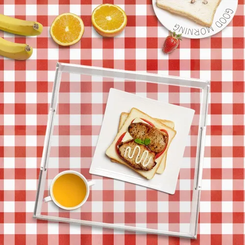 Vista 3 de Bandeja de acrílico para servir (12 x 12 x 2 pulgadas) con asas, a prueba de derrames, bandeja decorativa transparente para aperitivos, desayuno