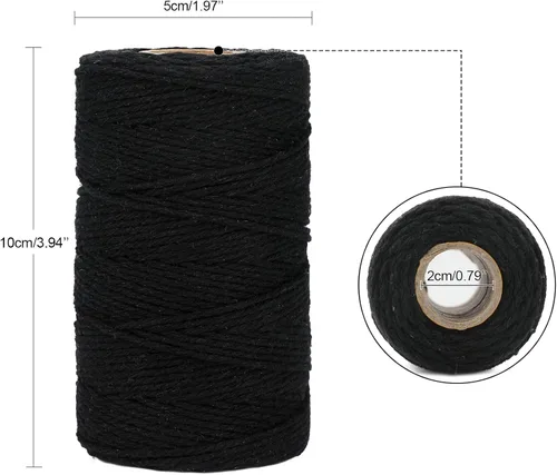 Vista 3 de G2PLUS Cuerda Negra, 2MM 328 Pies de Cuerda de Algodón Natural para Manualidades, Cuerda de Algodón Negra para Panaderos, Cuerda de Embalaje