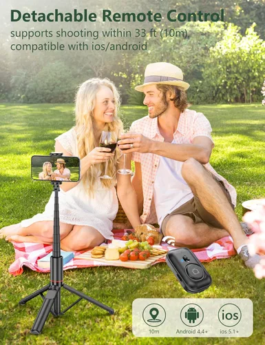 Vista 4 de Trípode para selfie stick de 52 pulgadas, trípode extensible de aluminio todo en 1 para teléfono celular con control remoto, rotación de 360°