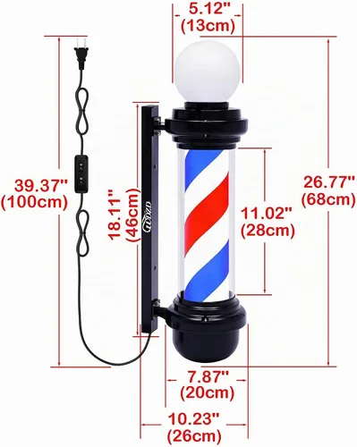Vista 2 de Luz de poste de barbero de 27 pulgadas rojo blanco y azul
