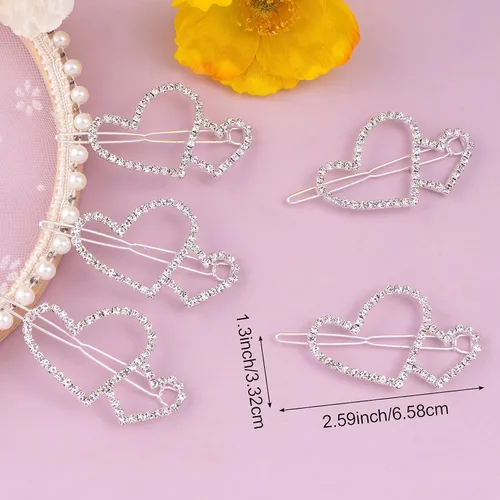 Vista 2 de HINZIC 5 pinzas para el cabello con forma de corazón hueco, estilo bohemio, con cristales brillantes, para San Valentín, accesorios para tocado