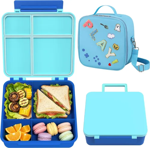 Vista 21 de Lonchera para niños con lonchera Bento con tarro de comida de 8 onzas, color negro