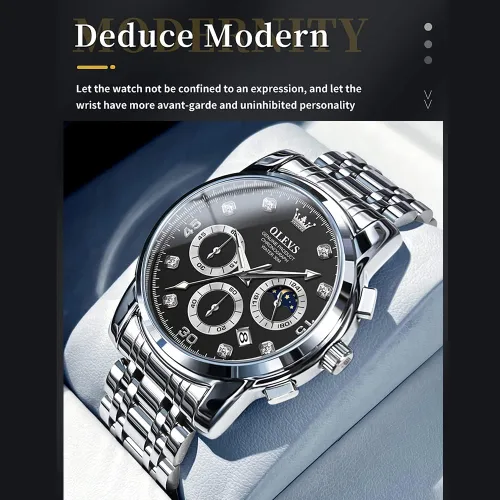 Vista 6 de Taxau Watches for Men, Luxury Stainless Steel Big Face Dress Mens Watches Waterproof Date Moonphase Analog Quartz Men's Wrist Watches