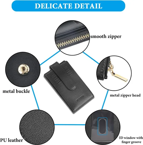 Vista 4 de FUNTOR - Carteras pequeñas para mujer, soporte delgado y plegable para tarjetas de crédito con bolsillo para monedas con cremallera, A: Negro