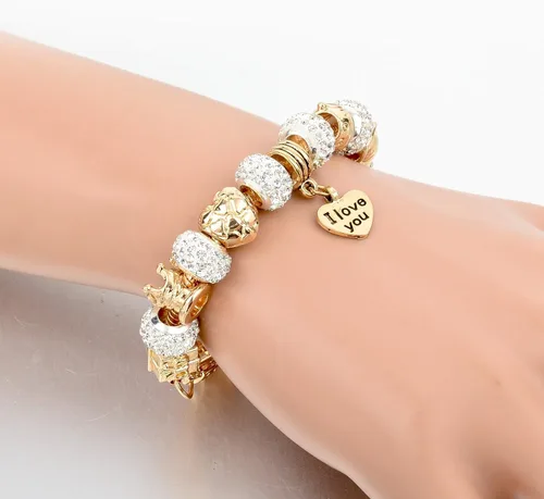 Vista 6 de Long Way - Pulsera de cuentas chapada en oro con cadena de serpiente y cuentas de cristal para mujer
