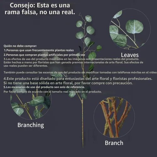 Vista 4 de Melorca&Guilla Plantas Artificiales, 3PCS 43.3" Eucalipto Verde Grande Falso Ramas Artificiales para Jarrón, Tallos de Vegetación Artificial