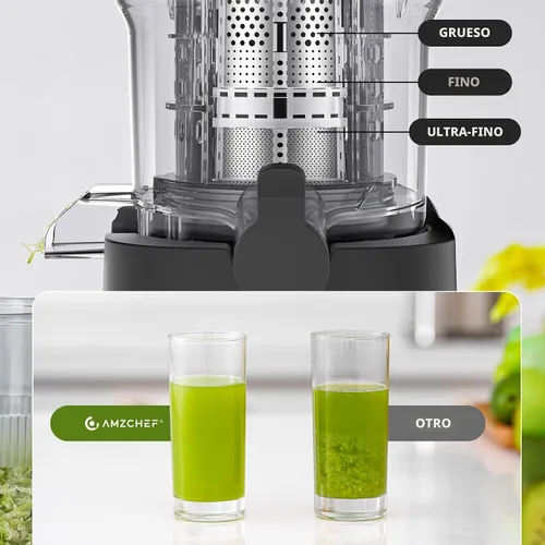 Vista 7 de AMZCHEF Exprimidor de prensa en frío, Juicer lento de autoalimentación de 8-Plateado