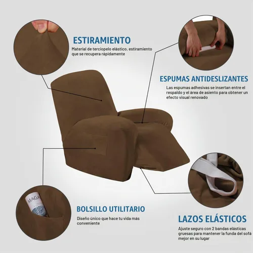 Vista 2 de H.VERSAILTEX Fundas elásticas para sillón reclinable, Funda para silla reclinable, Funda para sofá, 1 pieza, moderna, de terciopelo, elegante Marrón