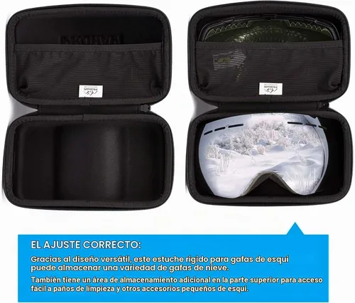 Vista 4 de PROHAPI Funda para gafas de nieve, funda semidura de EVA para gafas de esquí con correa de aluminio y cremallera a prueba de alto rendimiento, bolsa