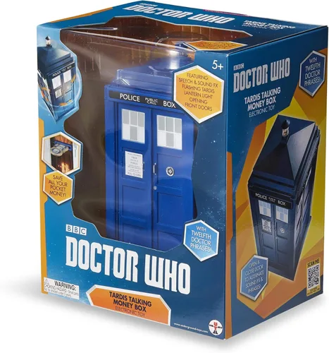 Vista 4 de Doctor Who Electronic Tardis Talking Money Bank - Cuenta con efectos de voz y sonido, luz de linterna intermitente y puertas delanteras de apertura