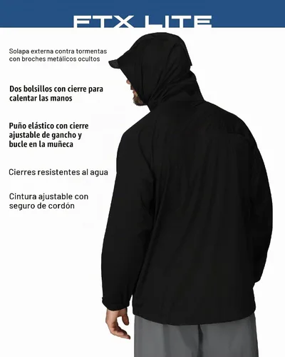 Vista 3 de FROGG TOGGS Chaqueta impermeable FTX Lite para hombre, 3 capas, impermeable, transpirable, elástica y cómoda Negro
