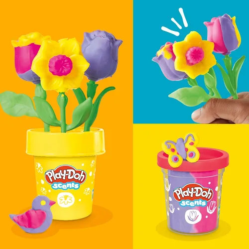 Vista 5 de Play-Doh Paquete de dos flores, tulipanes, narcisos, girasol y margaritas, kit de manualidades para niños, regalos para niñas y niños