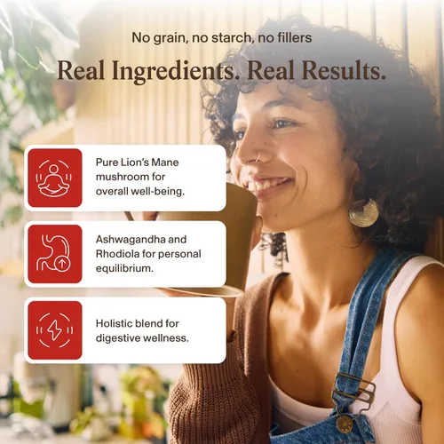 Vista 4 de Real Mushrooms RealClarity Cápsulas – Melena de León, KSM-66 Ashwagandha, Rhodiola y Bacopa – Agudeza mental, alerta y apoyo adaptogénico – Vegano