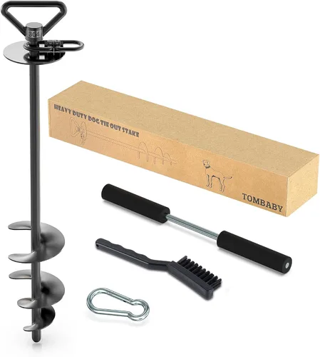 Vista 8 de TOMBABY Cable y estaca para perros, con cable resistente de 20 pies, anclaje giratorio de 360° y antienredos, corredor de perro para patio, estaca